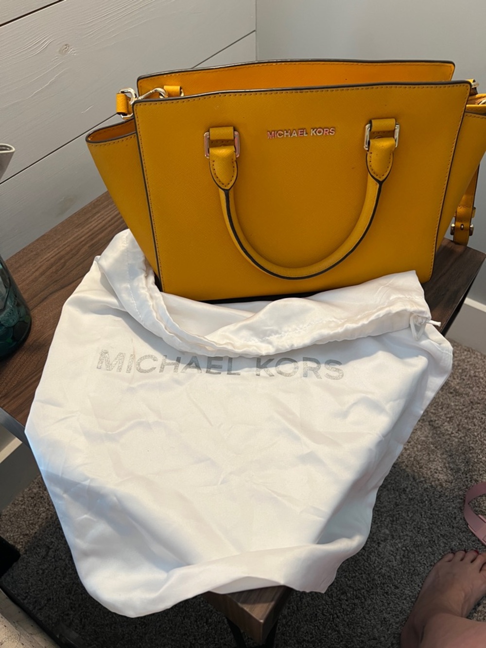 Michael Kors Yellow Saffiano Winged Satchel - Picture 7 of 7